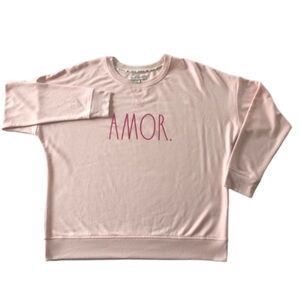 Rae Dunn Super Soft Crew Neck Pale Pink AMOR. Size M Sweatshirt NWOT
